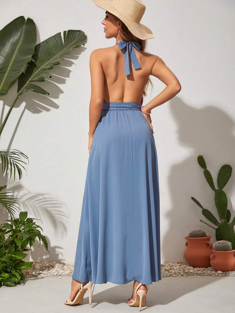 Women's Lace Patchwork Halter Neck Vacation Summer Dress