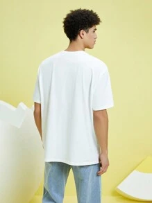 Gudetama X SHEIN 中性款1件卡通與字母圖形t恤 - 白色 - 查看 2