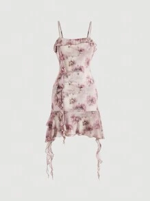 SHEIN MOD Đầm Mùa Hè Nữ In Hoa Viền Bất Đối Xứng Spaghetti Dây Đầm, Lễ Hội Âm Nhạc - Nhiều màu - Xem 1