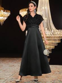Modelyn Women's Waist-Cinching Dress With 3d Flower Decoration,Elegant Evening Party Dress Long Evening Dresses - Black - View 10