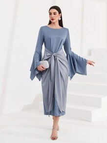 Modelyn Women's Asymmetrical Bell Sleeve Tied Front Dress - Blue - View 6