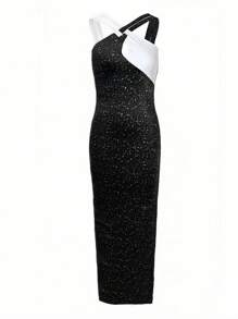 Chiquease Women's Sparkling Crossover Neckline Dress Maxi Women Outfit - Black - View 4