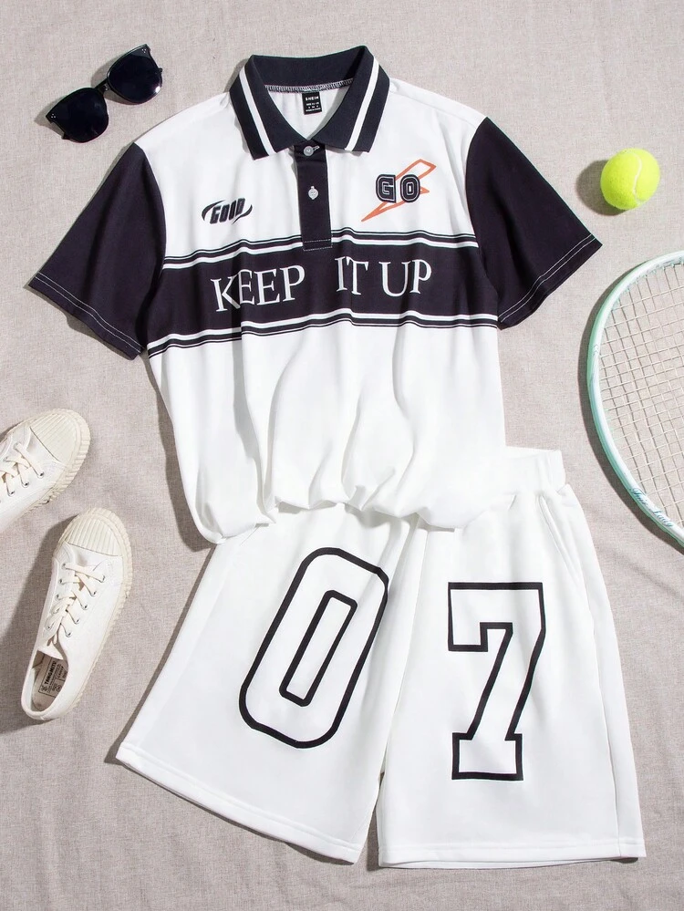 Women's Color Block Polo Shirt And Shorts Set