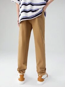 Blugi conici simpli de culoare kaki pentru adolescenți