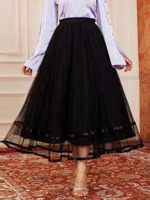 Modelyn 女士網紗高腰滿裙 - 黑色 - 查看 3