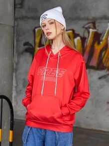 Streetz SHEIN Sport Women's Casual Letter Printed Drawstring Sweatshirt For Sports - Orange - View 3