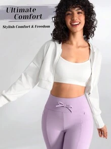 SHEIN Sports Women's Zip Front Hooded Sports Jacket - White - View 4