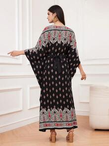 Al Najma Women's V-Neck Batwing Sleeve Kaftan - Multicolor - View 2