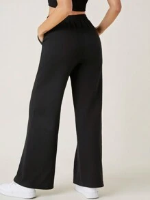 SHEIN BASICS Sport Slant Pocket Solid Joggers - Black - View 2