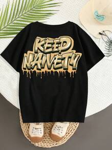 Young Boys' Casual Comfortable Fashionable Simple Soft Practical Street Style Personality Big Letter Print T-Shirt, Suitable For All Seasons
