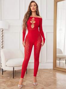 女士長袖連身褲 - 紅色 - 查看 2