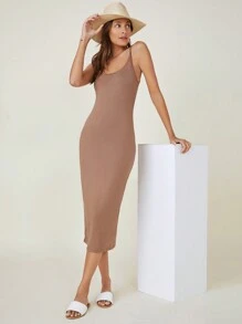 SHEIN BASICS Solid Cami Bodycon Dress