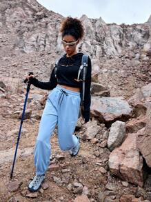 In My Nature Women's Drawstring Elastic Cuff Jogger Sweatpants - Baby Blue - View 6