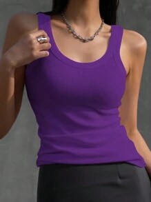 DAZY Camiseta De Tirantes De Cuello Redondo De Color Sólido Para Mujer