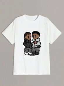 Men's Cartoon & Letter Graphic Drop Shoulder Sleeve T-Shirt - White - View 6