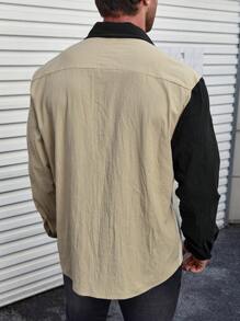 Manfinity Homme Men's Plus Size Color-Blocking Letter Printed Long Sleeve Shacket - Multicolor - View 2