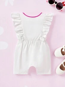 HELLO KITTY AND FRIENDS | SHEIN Baby Girl Cartoon And Letter Graphic Ruffle Trim Romper - White - View 2