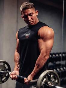 Manfinity Sport PWRUP Boyfriend Style Men Cattle Print Sports Tank Top  Workout Tops, Gym, Graphic, Active Wear, Plain, Men Gym Tank Top, Gym Top, Muscle Shirt Workout Tops Gym Top Breathable