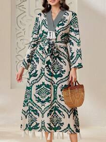 Seusyu Women's Full Printed Fringe Detail Dress - Multicolor - View 1