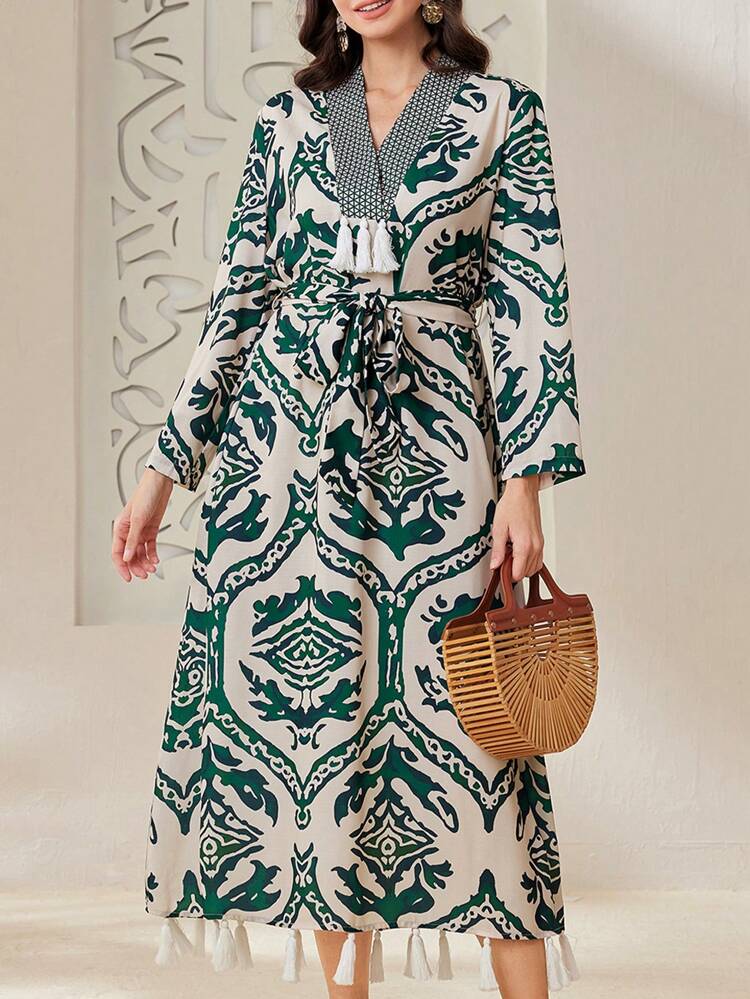 Women's Full Printed Fringe Detail Dress