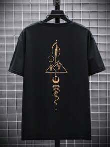 Men's Fashion Versatile Casual Line & Geometric Print T-Shirt
