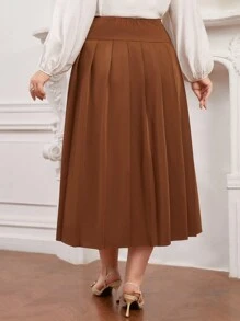 Modelyn 大尺碼純色百褶a字裙 - 卡其色 - 查看 2