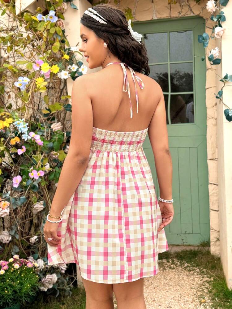 Plus Size Women's Plaid Halter Neck Dress