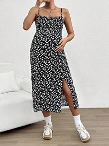 SHEIN Maternity Young Women's Casual Floral Print Split Hem Cami Dress