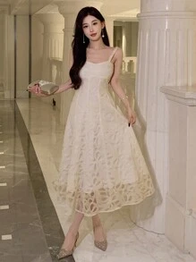 DAZY Váy dây thêu cho nữ, váy dạ hội, váy suông, váy trang trọng cho nữ - trắng - Xem 3