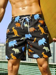 Surfspeed Men's Cartoon Animal Printed Beach Shorts - Black - View 6