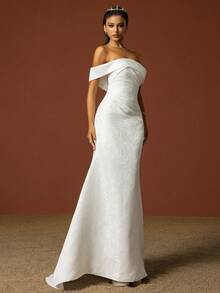 Simple Off Shoulder French Style Light Wedding Dress - White - View 7