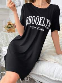 Slogan Printed T-Shirt Pajama Nightdress - Multicolor - View 6