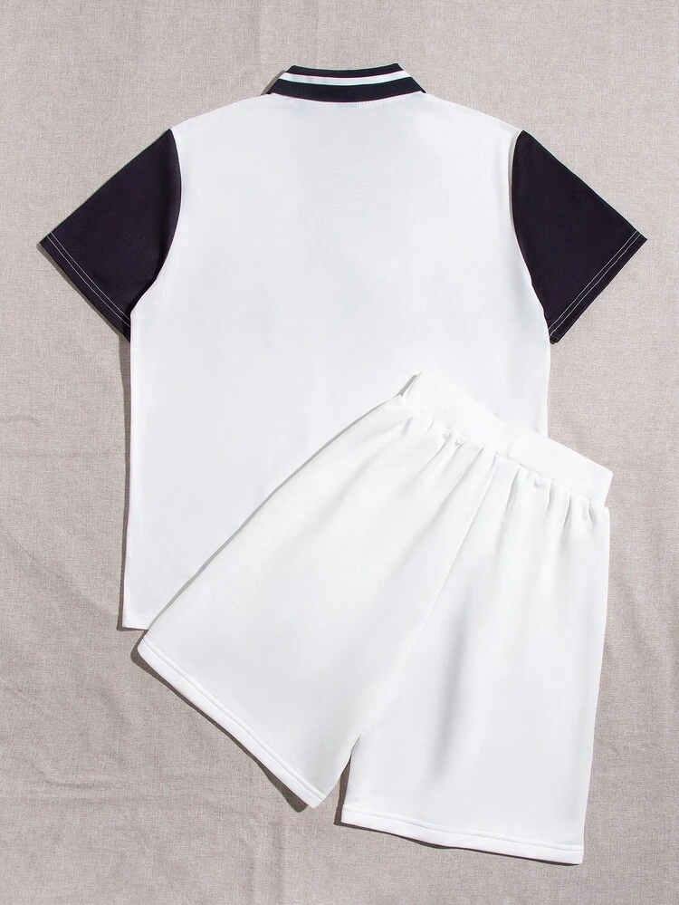Women's Color Block Polo Shirt And Shorts Set