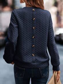 SHEIN Clasi 後紐扣落肩袖運動衫 - 藏蓝色 - 查看 5