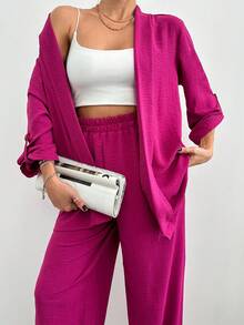 SHEIN 實色開衩前裙兩件套 - 粉色 - 查看 2