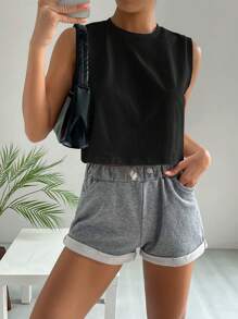 SHEIN Top corto de tirantes anchos y cuello redondo para mujer para uso casual en verano