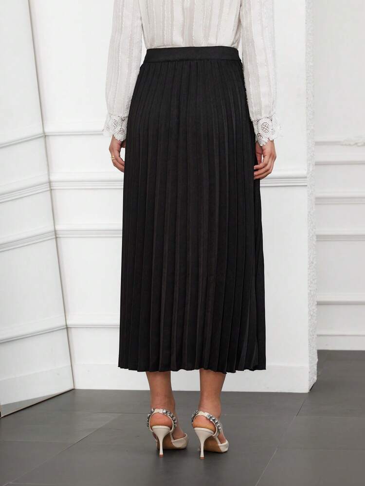 Women's Button Decorated Pleated Skirt Fall Cloth For Women