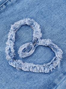 Tween Girl Sweet & Heart Applique Embroidery Loose Fit Comfortable Wide Leg Jeans, School, Campus, College Summer Holiday