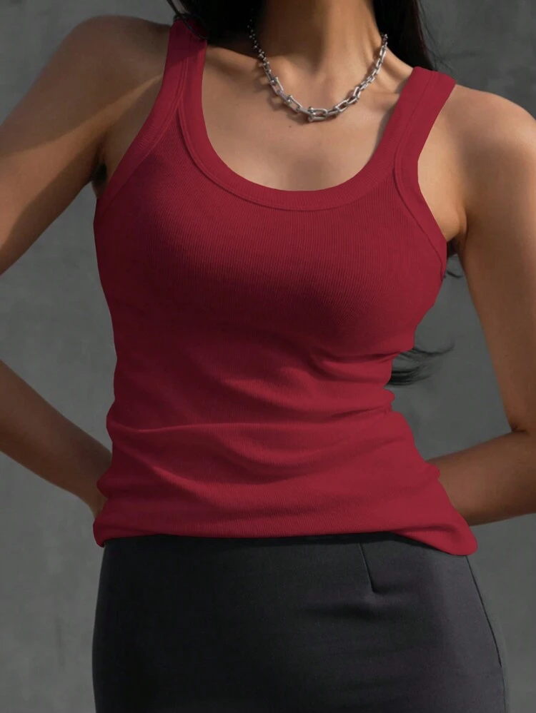 Women's Solid Color Round Neck Tank Top For Summer