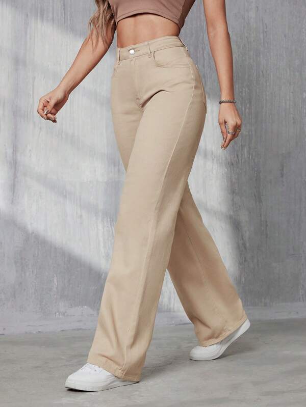 SHEIN Tall Vaqueros De Pierna Recta Para Mujer Con Bolsillos Diagonales