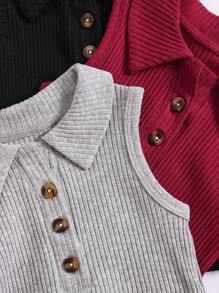 3pcs/Set Baby Girl Variegated Knitted V-Neck Casual Tank Tops - Multicolor - View 4