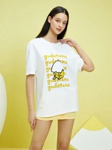 Gudetama X SHEIN 中性款1件卡通與字母圖形t恤 - 白色 - 查看 7