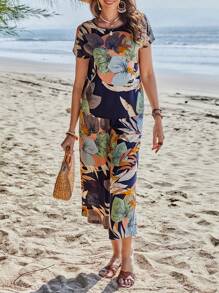 Sylviya Sommer Druck Rundhals Kurzarm Und Weite Beinhosen Frauen Zweiteiliger Satz Für Landschaft Und Strandurlaub - Verschiedenfarbig - Übersicht 6