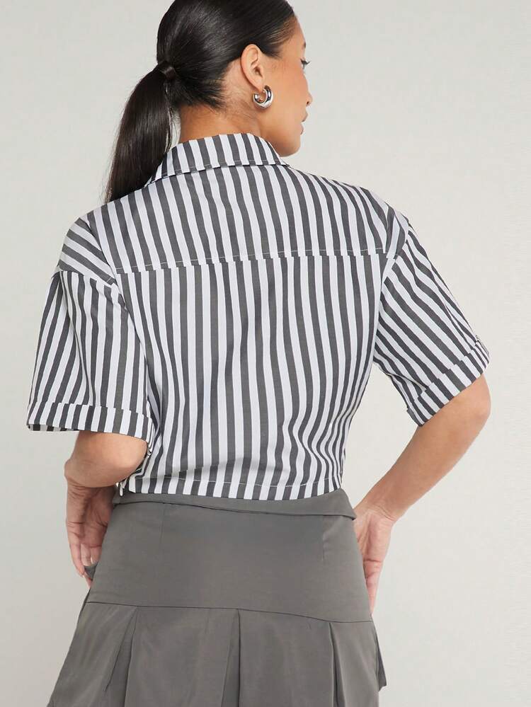 Striped Crop Flap Pocket Shirt