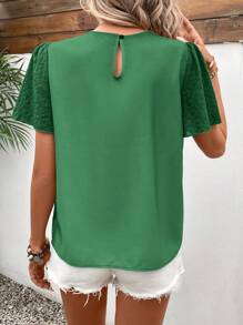 Breezaya Women's Short Puff Sleeve Round Neck Shirt - Mint Green - View 2
