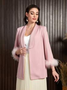Modelyn Chaqueta De Blazer Con Capa De Cuello Y Puños Peludos