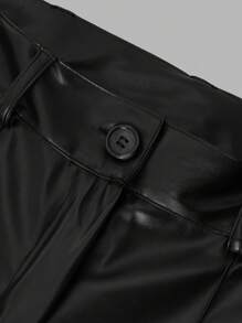 RueChic Solid Color Pu Leather Pants For Teen Girls - Black - View 5