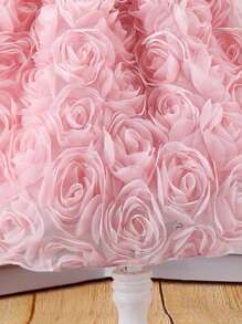 少女派對泡泡袖連身裙,附3d花朵,夏季 - 粉色 - 查看 3