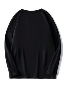 男士字母印花圓領長袖 T 恤 - 黑色 - 查看 2