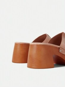 SHEIN Women's Square Toe Chunky Heel Sandals - Apricot - View 6